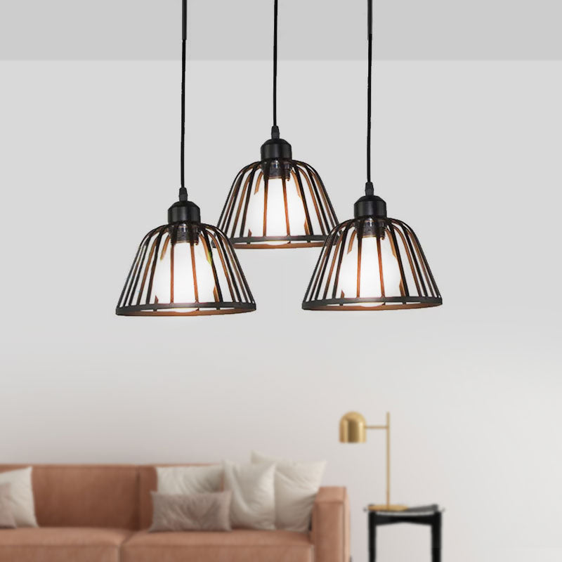 Dome Pendant Lighting Metal Frame 3 Lights Kitchen Hanging Ceiling Light in Black Clearhalo 'Art Deco Pendants' 'Black' 'Cast Iron' 'Ceiling Lights' 'Ceramic' 'Crystal' 'Industrial Pendants' 'Industrial' 'Metal' 'Middle Century Pendants' 'Pendant Lights' 'Pendants' 'Rustic Pendants' 'Tiffany' Lighting' 1417200