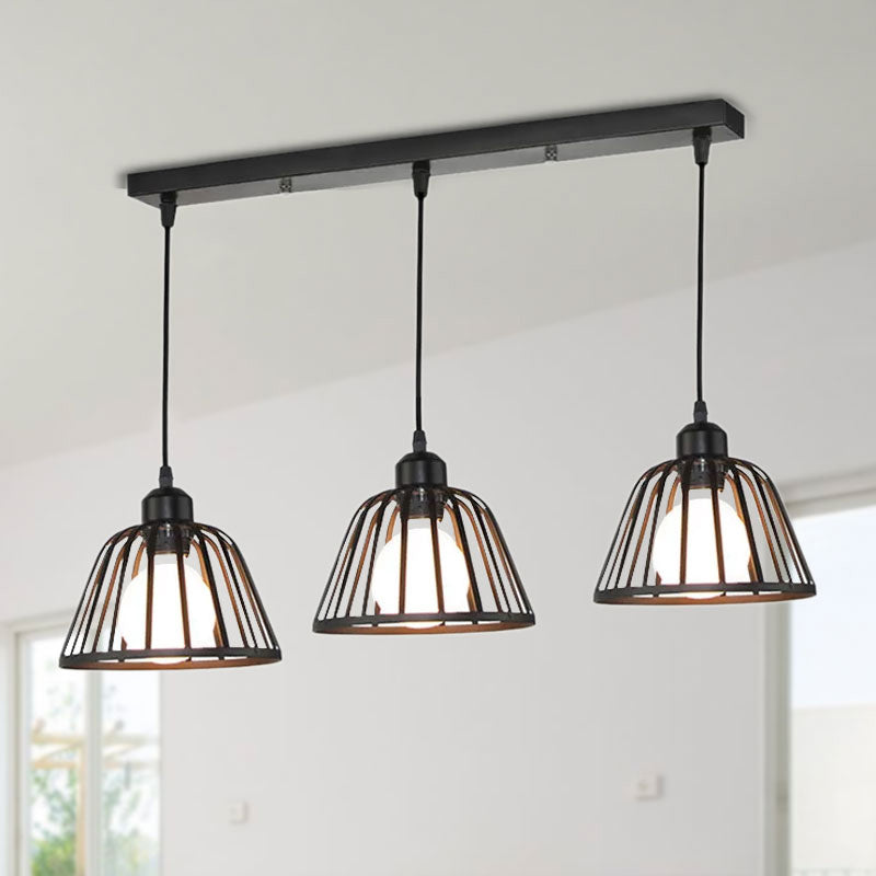 Dome Pendant Lighting Metal Frame 3 Lights Kitchen Hanging Ceiling Light in Black Clearhalo 'Art Deco Pendants' 'Black' 'Cast Iron' 'Ceiling Lights' 'Ceramic' 'Crystal' 'Industrial Pendants' 'Industrial' 'Metal' 'Middle Century Pendants' 'Pendant Lights' 'Pendants' 'Rustic Pendants' 'Tiffany' Lighting' 1417202