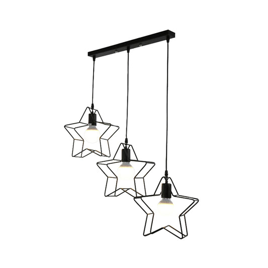 3 Heads Pendant Light Retro Style Star Metallic Hanging Fixture with Wire Guard in Black for Coffee Shop Clearhalo 'Art Deco Pendants' 'Black' 'Cast Iron' 'Ceiling Lights' 'Ceramic' 'Crystal' 'Industrial Pendants' 'Industrial' 'Metal' 'Middle Century Pendants' 'Pendant Lights' 'Pendants' 'Rustic Pendants' 'Tiffany' Lighting' 1417239