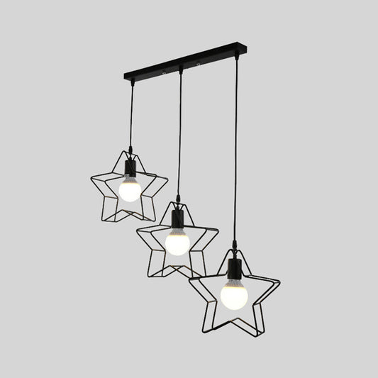 3 Heads Pendant Light Retro Style Star Metallic Hanging Fixture with Wire Guard in Black for Coffee Shop Clearhalo 'Art Deco Pendants' 'Black' 'Cast Iron' 'Ceiling Lights' 'Ceramic' 'Crystal' 'Industrial Pendants' 'Industrial' 'Metal' 'Middle Century Pendants' 'Pendant Lights' 'Pendants' 'Rustic Pendants' 'Tiffany' Lighting' 1417240