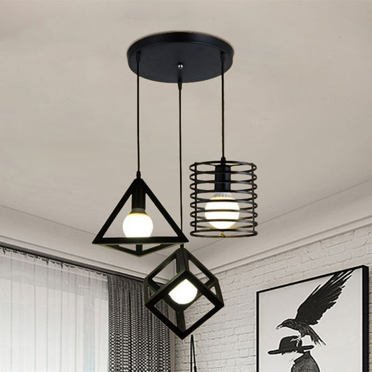 Metal Black Pendant Lamp Wire Cage 3 Bulbs Industrial Stylish Hanging Lighting with Linear/Round Canopy for Restaurant Black Round Clearhalo 'Art Deco Pendants' 'Black' 'Cast Iron' 'Ceiling Lights' 'Ceramic' 'Crystal' 'Industrial Pendants' 'Industrial' 'Metal' 'Middle Century Pendants' 'Pendant Lights' 'Pendants' 'Rustic Pendants' 'Tiffany' Lighting' 1417286