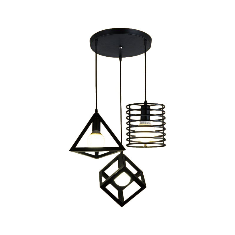 Metal Black Pendant Lamp Wire Cage 3 Bulbs Industrial Stylish Hanging Lighting with Linear/Round Canopy for Restaurant Clearhalo 'Art Deco Pendants' 'Black' 'Cast Iron' 'Ceiling Lights' 'Ceramic' 'Crystal' 'Industrial Pendants' 'Industrial' 'Metal' 'Middle Century Pendants' 'Pendant Lights' 'Pendants' 'Rustic Pendants' 'Tiffany' Lighting' 1417288