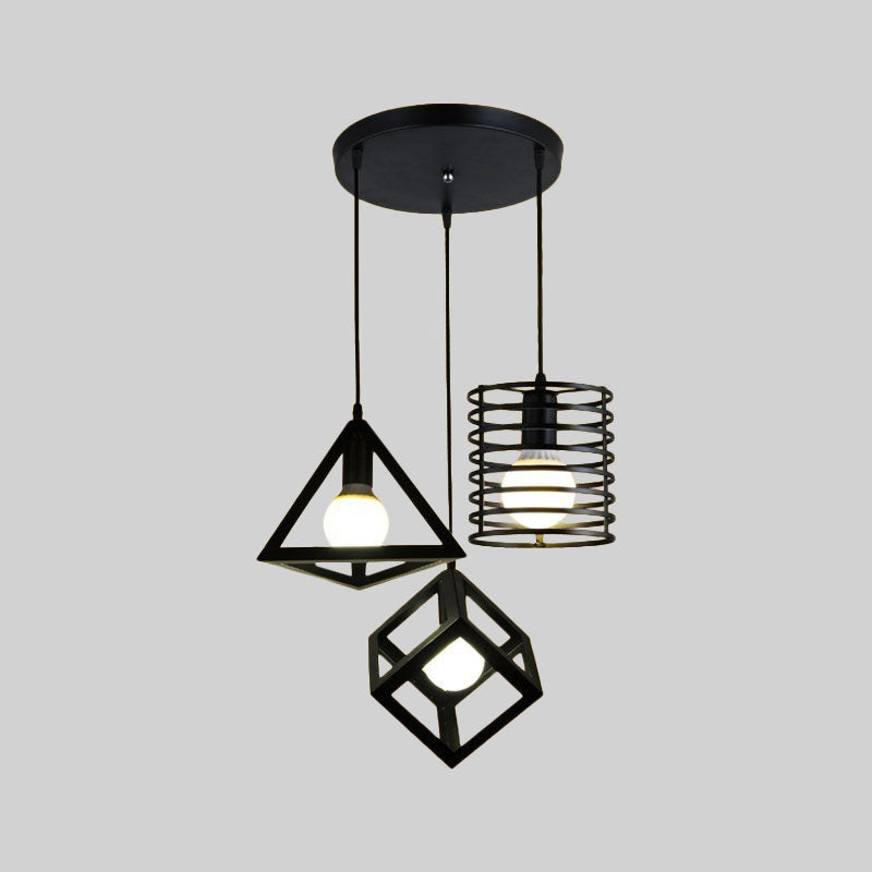 Metal Black Pendant Lamp Wire Cage 3 Bulbs Industrial Stylish Hanging Lighting with Linear/Round Canopy for Restaurant Clearhalo 'Art Deco Pendants' 'Black' 'Cast Iron' 'Ceiling Lights' 'Ceramic' 'Crystal' 'Industrial Pendants' 'Industrial' 'Metal' 'Middle Century Pendants' 'Pendant Lights' 'Pendants' 'Rustic Pendants' 'Tiffany' Lighting' 1417289