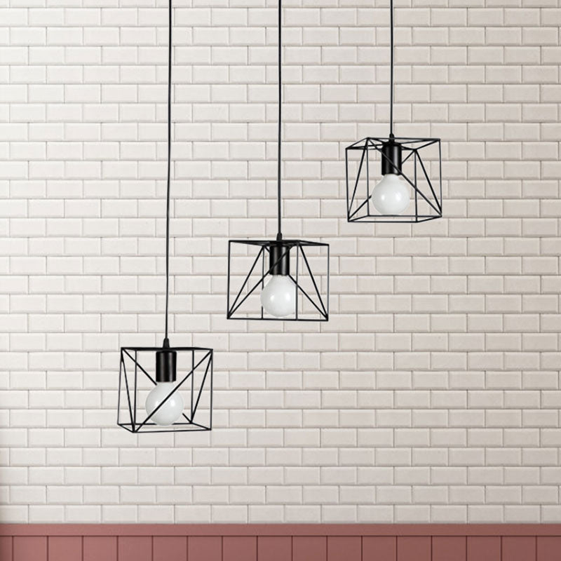 Squared Frame Metal Ceiling Fixture Loft Industrial 3 Lights Bedside ...