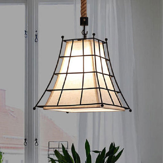 Metal Bell Caged Pendant Lamp with Inner White Fabric Shade Vintage Style 1 Light Dining Room Ceiling Light Clearhalo 'Art Deco Pendants' 'Cast Iron' 'Ceiling Lights' 'Ceramic' 'Crystal' 'Industrial Pendants' 'Industrial' 'Metal' 'Middle Century Pendants' 'Pendant Lights' 'Pendants' 'Tiffany' Lighting' 1417307