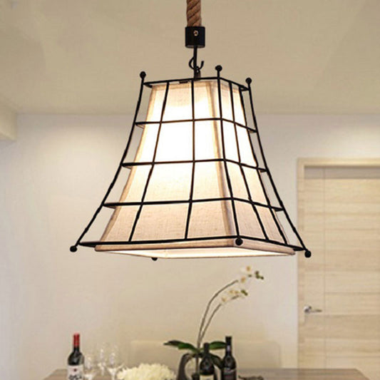 Metal Bell Caged Pendant Lamp with Inner White Fabric Shade Vintage Style 1 Light Dining Room Ceiling Light Clearhalo 'Art Deco Pendants' 'Cast Iron' 'Ceiling Lights' 'Ceramic' 'Crystal' 'Industrial Pendants' 'Industrial' 'Metal' 'Middle Century Pendants' 'Pendant Lights' 'Pendants' 'Tiffany' Lighting' 1417308