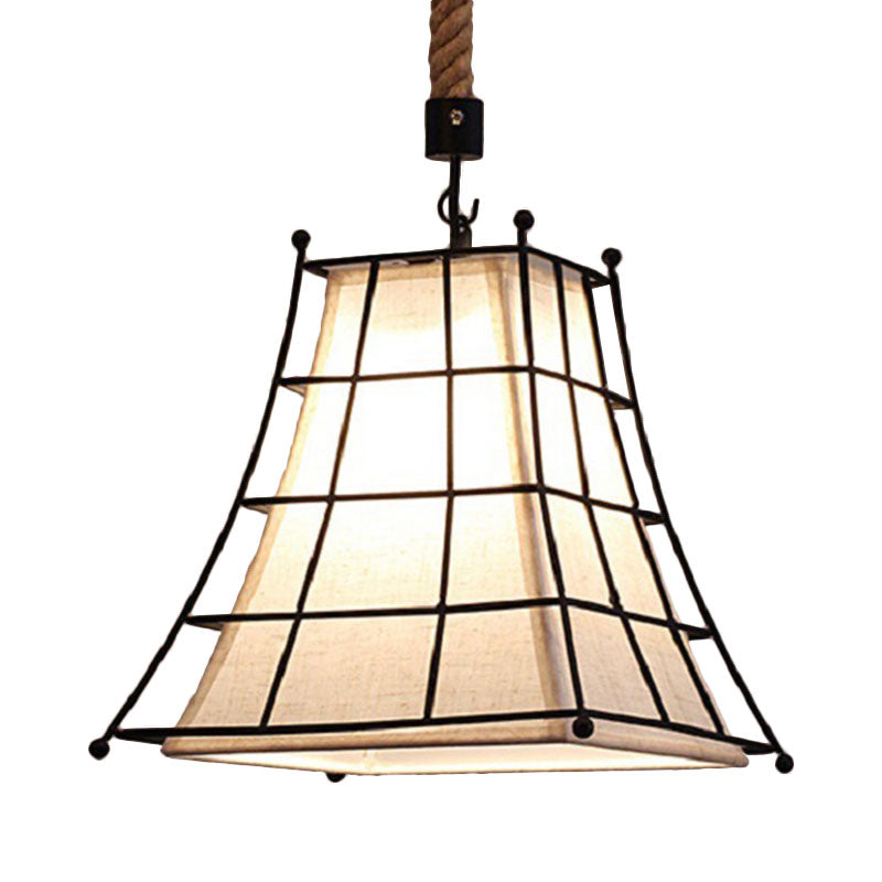 Metal Bell Caged Pendant Lamp with Inner White Fabric Shade Vintage Style 1 Light Dining Room Ceiling Light Clearhalo 'Art Deco Pendants' 'Cast Iron' 'Ceiling Lights' 'Ceramic' 'Crystal' 'Industrial Pendants' 'Industrial' 'Metal' 'Middle Century Pendants' 'Pendant Lights' 'Pendants' 'Tiffany' Lighting' 1417309