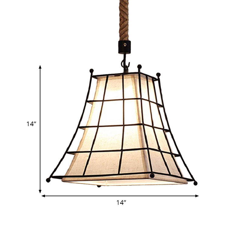 Metal Bell Caged Pendant Lamp with Inner White Fabric Shade Vintage Style 1 Light Dining Room Ceiling Light Clearhalo 'Art Deco Pendants' 'Cast Iron' 'Ceiling Lights' 'Ceramic' 'Crystal' 'Industrial Pendants' 'Industrial' 'Metal' 'Middle Century Pendants' 'Pendant Lights' 'Pendants' 'Tiffany' Lighting' 1417310