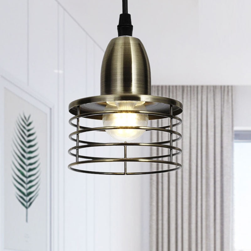 1 Light Drum Pendant Lighting with Wire Cage Shade Industrial Retro Black/Bronze Metal Ceiling Pendant for Kitchen Clearhalo 'Art Deco Pendants' 'Black' 'Cast Iron' 'Ceiling Lights' 'Ceramic' 'Crystal' 'Industrial Pendants' 'Industrial' 'Metal' 'Middle Century Pendants' 'Pendant Lights' 'Pendants' 'Rustic Pendants' 'Tiffany' Lighting' 1417336
