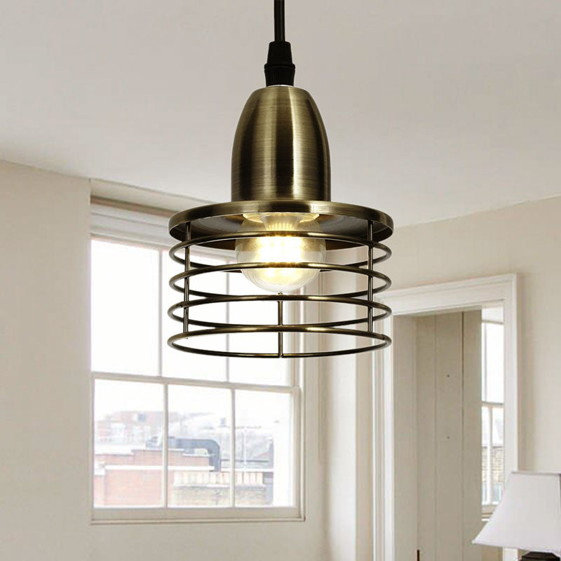 1 Light Drum Pendant Lighting with Wire Cage Shade Industrial Retro Black/Bronze Metal Ceiling Pendant for Kitchen Clearhalo 'Art Deco Pendants' 'Black' 'Cast Iron' 'Ceiling Lights' 'Ceramic' 'Crystal' 'Industrial Pendants' 'Industrial' 'Metal' 'Middle Century Pendants' 'Pendant Lights' 'Pendants' 'Rustic Pendants' 'Tiffany' Lighting' 1417337
