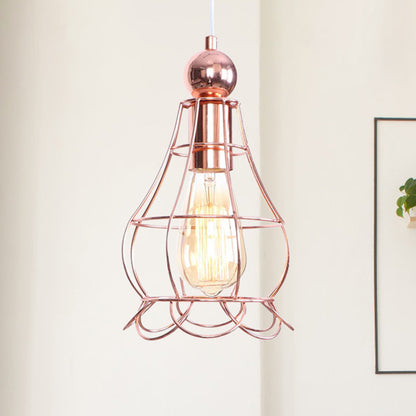 Rose Gold Caged Hanging Lighting Loft Style Metal 1 Light Indoor Pendant Lamp with Adjustable Cord Rose Gold Clearhalo 'Art Deco Pendants' 'Cast Iron' 'Ceiling Lights' 'Ceramic' 'Crystal' 'Industrial Pendants' 'Industrial' 'Metal' 'Middle Century Pendants' 'Pendant Lights' 'Pendants' 'Tiffany' Lighting' 1417343