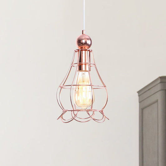 Rose Gold Caged Hanging Lighting Loft Style Metal 1 Light Indoor Pendant Lamp with Adjustable Cord Clearhalo 'Art Deco Pendants' 'Cast Iron' 'Ceiling Lights' 'Ceramic' 'Crystal' 'Industrial Pendants' 'Industrial' 'Metal' 'Middle Century Pendants' 'Pendant Lights' 'Pendants' 'Tiffany' Lighting' 1417344
