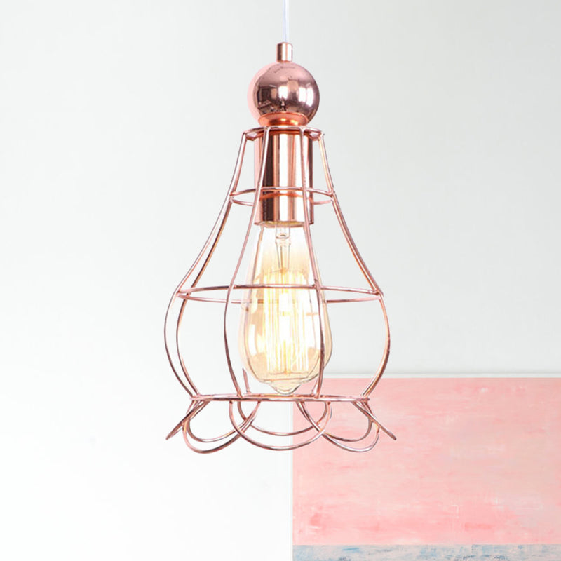 Rose Gold Caged Hanging Lighting Loft Style Metal 1 Light Indoor Pendant Lamp with Adjustable Cord Clearhalo 'Art Deco Pendants' 'Cast Iron' 'Ceiling Lights' 'Ceramic' 'Crystal' 'Industrial Pendants' 'Industrial' 'Metal' 'Middle Century Pendants' 'Pendant Lights' 'Pendants' 'Tiffany' Lighting' 1417345