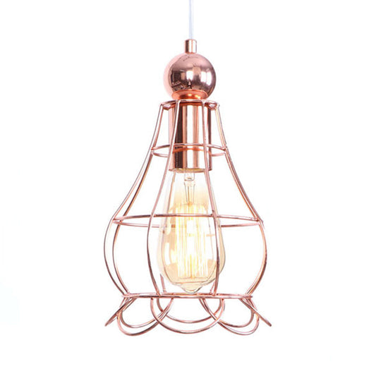 Rose Gold Caged Hanging Lighting Loft Style Metal 1 Light Indoor Pendant Lamp with Adjustable Cord Clearhalo 'Art Deco Pendants' 'Cast Iron' 'Ceiling Lights' 'Ceramic' 'Crystal' 'Industrial Pendants' 'Industrial' 'Metal' 'Middle Century Pendants' 'Pendant Lights' 'Pendants' 'Tiffany' Lighting' 1417346