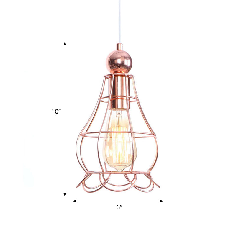 Rose Gold Caged Hanging Lighting Loft Style Metal 1 Light Indoor Pendant Lamp with Adjustable Cord Clearhalo 'Art Deco Pendants' 'Cast Iron' 'Ceiling Lights' 'Ceramic' 'Crystal' 'Industrial Pendants' 'Industrial' 'Metal' 'Middle Century Pendants' 'Pendant Lights' 'Pendants' 'Tiffany' Lighting' 1417347