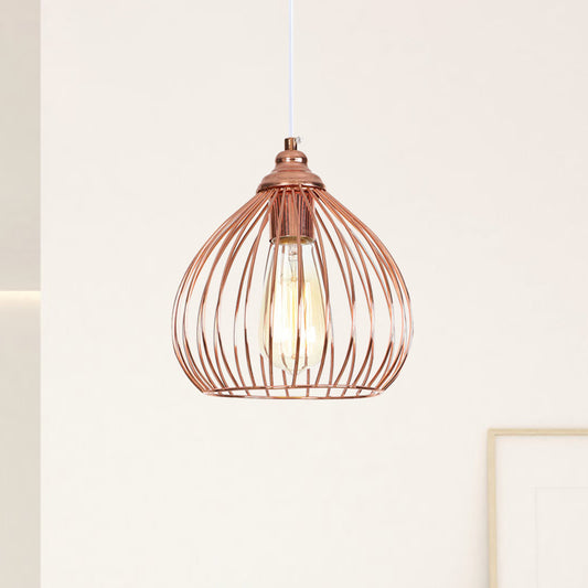 Gourd Single Pendant Light with Wire Guard 1 Light Industrial Hanging Ceiling Light in Rose Gold Clearhalo 'Art Deco Pendants' 'Cast Iron' 'Ceiling Lights' 'Ceramic' 'Crystal' 'Industrial Pendants' 'Industrial' 'Metal' 'Middle Century Pendants' 'Pendant Lights' 'Pendants' 'Tiffany' Lighting' 1417349