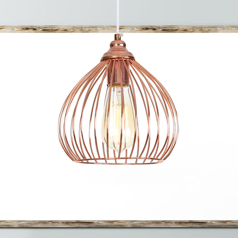 Gourd Single Pendant Light with Wire Guard 1 Light Industrial Hanging Ceiling Light in Rose Gold Clearhalo 'Art Deco Pendants' 'Cast Iron' 'Ceiling Lights' 'Ceramic' 'Crystal' 'Industrial Pendants' 'Industrial' 'Metal' 'Middle Century Pendants' 'Pendant Lights' 'Pendants' 'Tiffany' Lighting' 1417350
