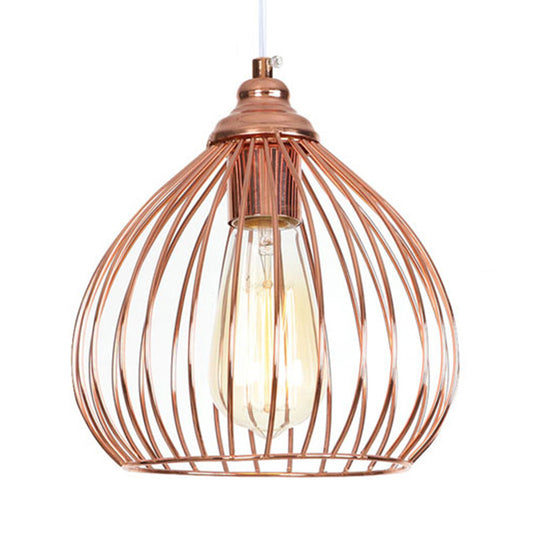 Gourd Single Pendant Light with Wire Guard 1 Light Industrial Hanging Ceiling Light in Rose Gold Clearhalo 'Art Deco Pendants' 'Cast Iron' 'Ceiling Lights' 'Ceramic' 'Crystal' 'Industrial Pendants' 'Industrial' 'Metal' 'Middle Century Pendants' 'Pendant Lights' 'Pendants' 'Tiffany' Lighting' 1417351