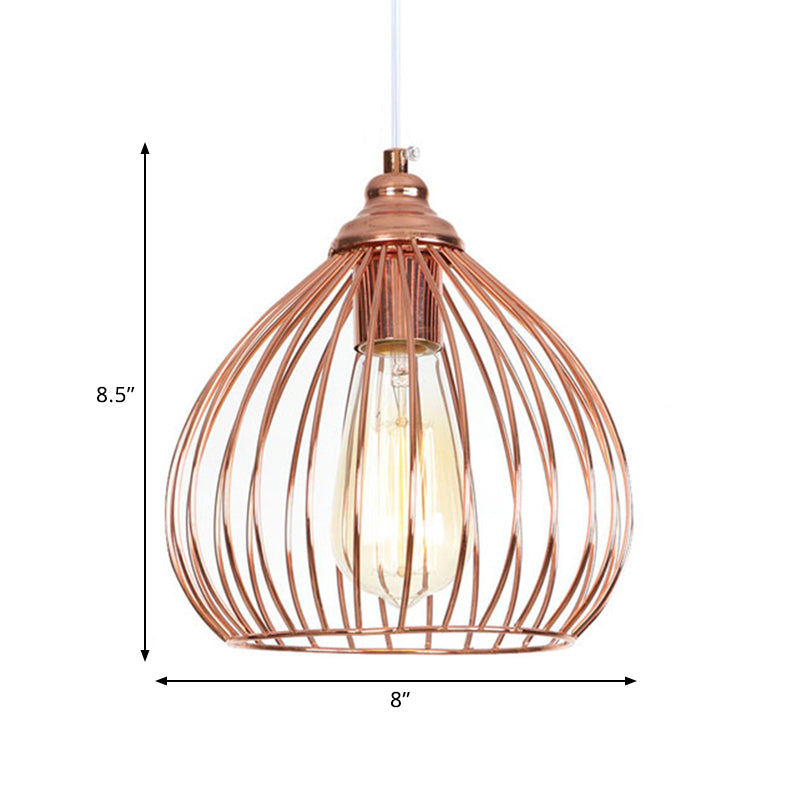 Gourd Single Pendant Light with Wire Guard 1 Light Industrial Hanging Ceiling Light in Rose Gold Clearhalo 'Art Deco Pendants' 'Cast Iron' 'Ceiling Lights' 'Ceramic' 'Crystal' 'Industrial Pendants' 'Industrial' 'Metal' 'Middle Century Pendants' 'Pendant Lights' 'Pendants' 'Tiffany' Lighting' 1417352