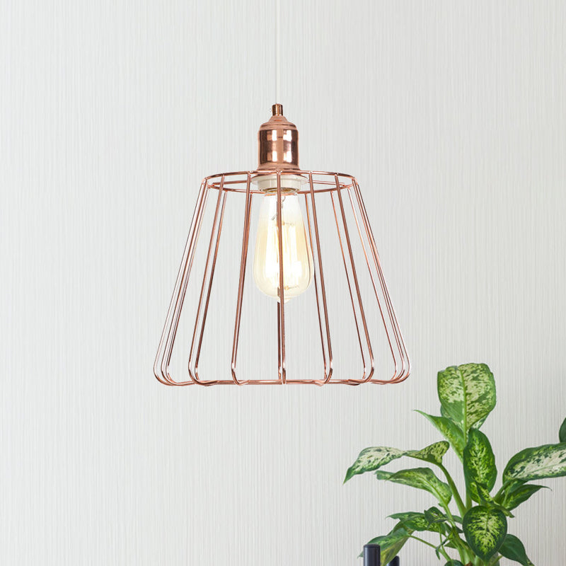 Tapered Pendant Lighting with Rose Gold Metal Cage 1 Light Modern Drop Ceiling Light in Rose Gold Rose Gold Clearhalo 'Art Deco Pendants' 'Cast Iron' 'Ceiling Lights' 'Ceramic' 'Crystal' 'Industrial Pendants' 'Industrial' 'Metal' 'Middle Century Pendants' 'Pendant Lights' 'Pendants' 'Tiffany' Lighting' 1417353