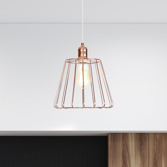 Tapered Pendant Lighting with Rose Gold Metal Cage 1 Light Modern Drop Ceiling Light in Rose Gold Clearhalo 'Art Deco Pendants' 'Cast Iron' 'Ceiling Lights' 'Ceramic' 'Crystal' 'Industrial Pendants' 'Industrial' 'Metal' 'Middle Century Pendants' 'Pendant Lights' 'Pendants' 'Tiffany' Lighting' 1417354