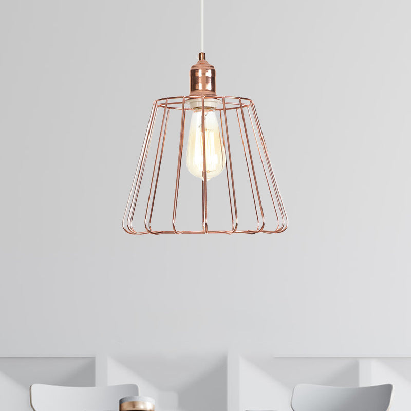 Tapered Pendant Lighting with Rose Gold Metal Cage 1 Light Modern Drop Ceiling Light in Rose Gold Clearhalo 'Art Deco Pendants' 'Cast Iron' 'Ceiling Lights' 'Ceramic' 'Crystal' 'Industrial Pendants' 'Industrial' 'Metal' 'Middle Century Pendants' 'Pendant Lights' 'Pendants' 'Tiffany' Lighting' 1417355