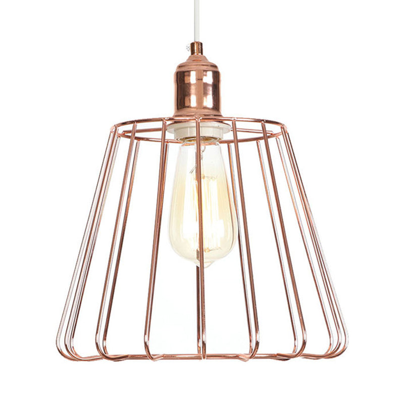 Tapered Pendant Lighting with Rose Gold Metal Cage 1 Light Modern Drop Ceiling Light in Rose Gold Clearhalo 'Art Deco Pendants' 'Cast Iron' 'Ceiling Lights' 'Ceramic' 'Crystal' 'Industrial Pendants' 'Industrial' 'Metal' 'Middle Century Pendants' 'Pendant Lights' 'Pendants' 'Tiffany' Lighting' 1417356