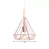 Diamond Metal Cage Pendant Light Nordic Industrial 1 Light Ceiling Hanging Light in Rose Gold Clearhalo 'Art Deco Pendants' 'Cast Iron' 'Ceiling Lights' 'Ceramic' 'Crystal' 'Industrial Pendants' 'Industrial' 'Metal' 'Middle Century Pendants' 'Pendant Lights' 'Pendants' 'Tiffany' Lighting' 1417362