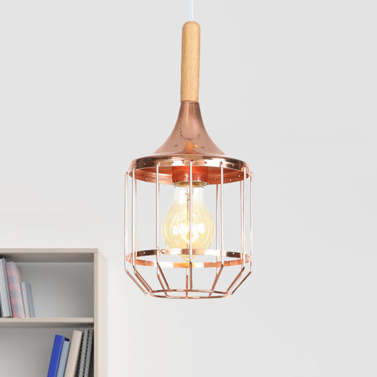 Rose Gold Drum Ceiling Pendant with Metal Cage 1 Light Modern Hanging Light for Corridor Copper without Crystal Clearhalo 'Art Deco Pendants' 'Cast Iron' 'Ceiling Lights' 'Ceramic' 'Crystal' 'Industrial Pendants' 'Industrial' 'Metal' 'Middle Century Pendants' 'Pendant Lights' 'Pendants' 'Tiffany' Lighting' 1417368
