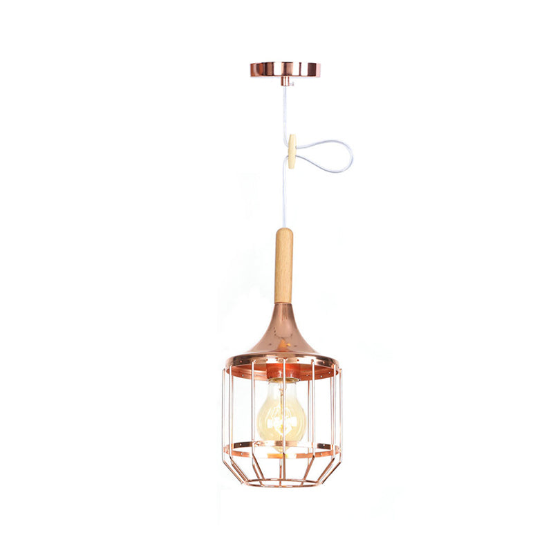 Rose Gold Drum Ceiling Pendant with Metal Cage 1 Light Modern Hanging Light for Corridor Clearhalo 'Art Deco Pendants' 'Cast Iron' 'Ceiling Lights' 'Ceramic' 'Crystal' 'Industrial Pendants' 'Industrial' 'Metal' 'Middle Century Pendants' 'Pendant Lights' 'Pendants' 'Tiffany' Lighting' 1417371