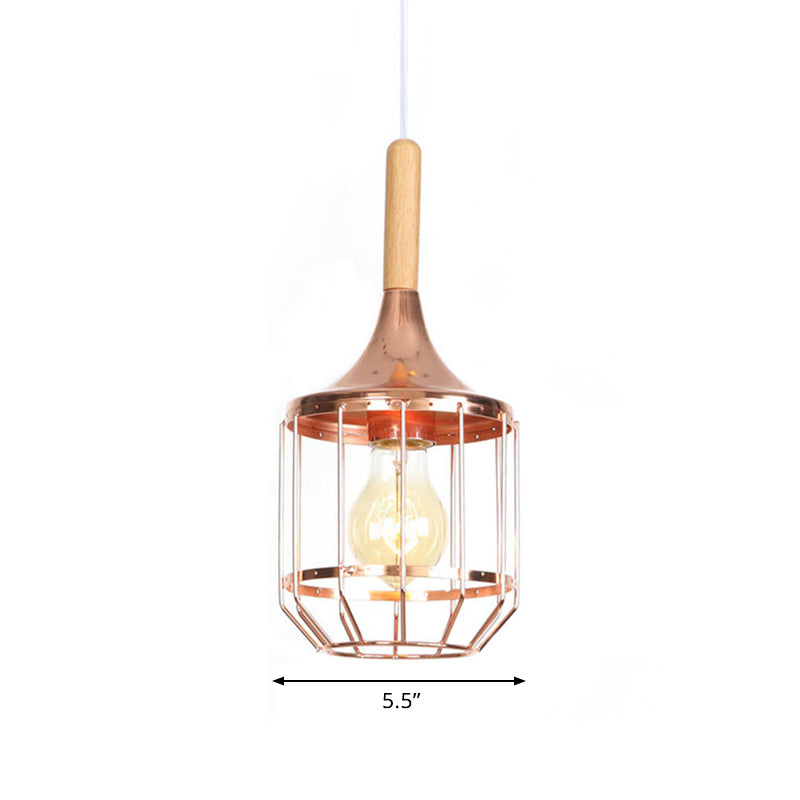 Rose Gold Drum Ceiling Pendant with Metal Cage 1 Light Modern Hanging Light for Corridor Clearhalo 'Art Deco Pendants' 'Cast Iron' 'Ceiling Lights' 'Ceramic' 'Crystal' 'Industrial Pendants' 'Industrial' 'Metal' 'Middle Century Pendants' 'Pendant Lights' 'Pendants' 'Tiffany' Lighting' 1417372