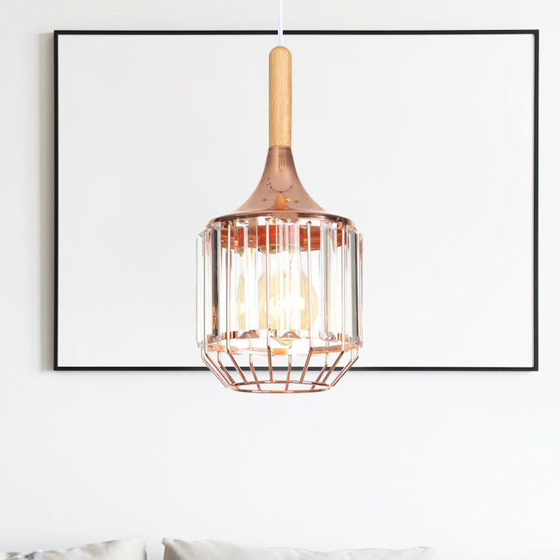 Rose Gold Drum Ceiling Pendant with Metal Cage 1 Light Modern Hanging Light for Corridor Clearhalo 'Art Deco Pendants' 'Cast Iron' 'Ceiling Lights' 'Ceramic' 'Crystal' 'Industrial Pendants' 'Industrial' 'Metal' 'Middle Century Pendants' 'Pendant Lights' 'Pendants' 'Tiffany' Lighting' 1417375