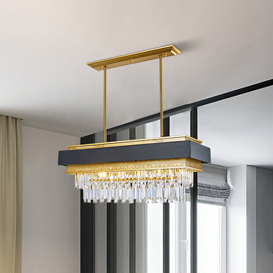 5 Heads Rectangle Hanging Light Modern Black and Gold Finish Clear Crystal Prisms Island Lamp Black-Gold Clearhalo 'Ceiling Lights' 'Island Lights' Lighting' 1417432