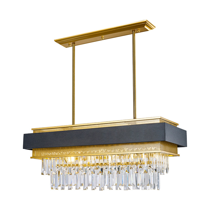 5 Heads Rectangle Hanging Light Modern Black and Gold Finish Clear Crystal Prisms Island Lamp Clearhalo 'Ceiling Lights' 'Island Lights' Lighting' 1417434