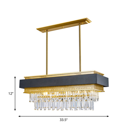 5 Heads Rectangle Hanging Light Modern Black and Gold Finish Clear Crystal Prisms Island Lamp Clearhalo 'Ceiling Lights' 'Island Lights' Lighting' 1417435