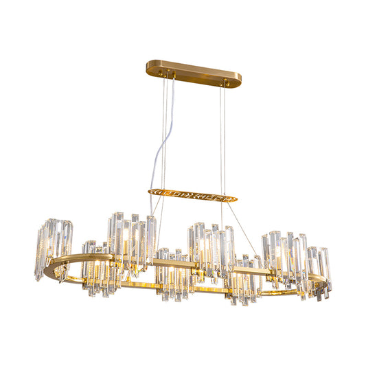 8 Bulbs Ceiling Pendant Lamp Modern Oval Clear Crystal Icicle Shade Island Lighting in Gold Clearhalo 'Ceiling Lights' 'Island Lights' Lighting' 1417437