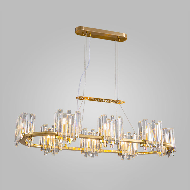 8 Bulbs Ceiling Pendant Lamp Modern Oval Clear Crystal Icicle Shade Island Lighting in Gold Clearhalo 'Ceiling Lights' 'Island Lights' Lighting' 1417438