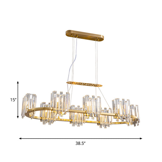 8 Bulbs Ceiling Pendant Lamp Modern Oval Clear Crystal Icicle Shade Island Lighting in Gold Clearhalo 'Ceiling Lights' 'Island Lights' Lighting' 1417439