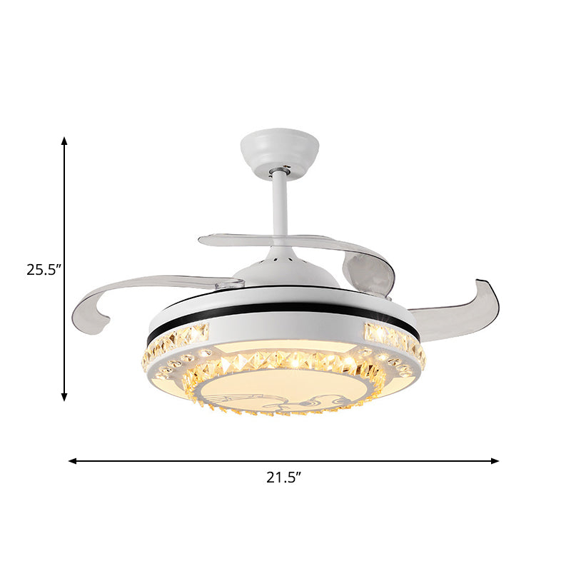 LED Round Pendant Fan Lamp Modern White Clear Crystal Blocks Semi Flush with 4 Blades, 21.5" Wide Clearhalo 'Ceiling Fans with Lights' 'Ceiling Fans' 'Modern Ceiling Fans' 'Modern' Lighting' 1417451