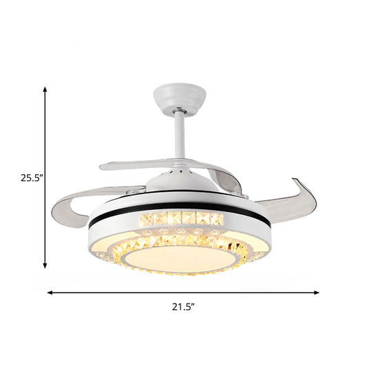 LED Round Pendant Fan Lamp Modern White Clear Crystal Blocks Semi Flush with 4 Blades, 21.5" Wide Clearhalo 'Ceiling Fans with Lights' 'Ceiling Fans' 'Modern Ceiling Fans' 'Modern' Lighting' 1417456