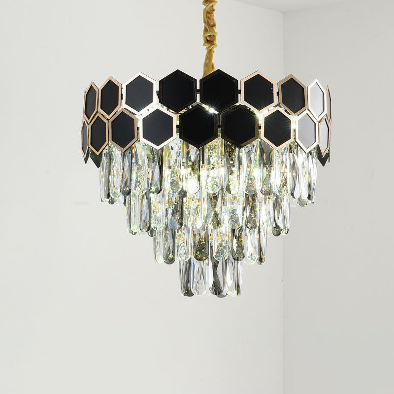 Clear Glass Drops Black Finish Hanging Light Tapered 9 Bulbs Contemporary Chandelier Lamp Clearhalo 'Ceiling Lights' 'Chandeliers' 'Modern Chandeliers' 'Modern' Lighting' 1417462