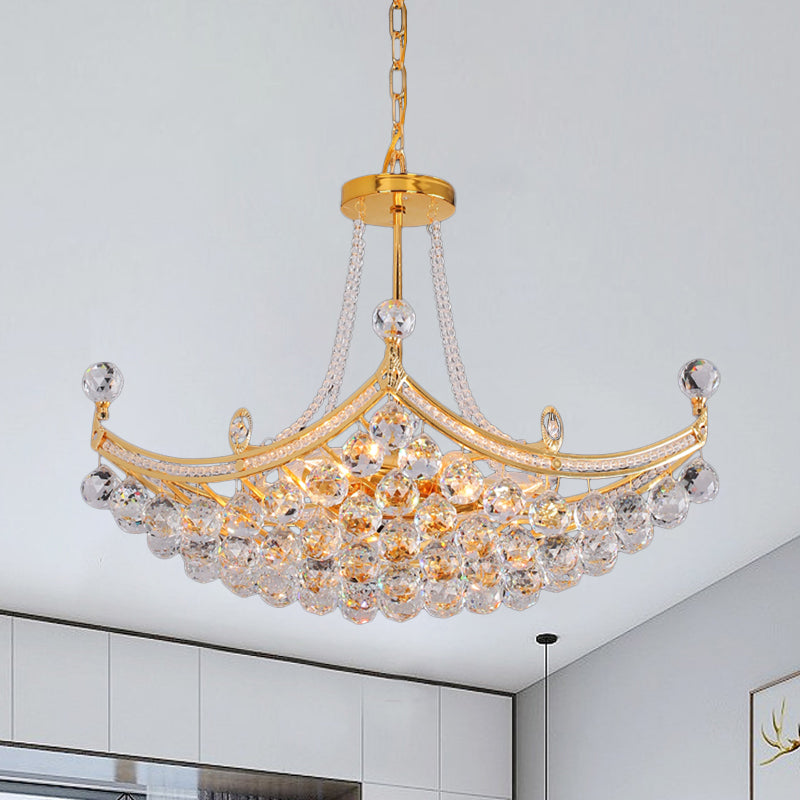 6 Bulbs Cornice Frame Ceiling Pendant Contemporary Chrome/Gold Clear Crystal Balls Hanging Chandelier Gold Clearhalo 'Ceiling Lights' 'Chandeliers' 'Modern Chandeliers' 'Modern' Lighting' 1417496
