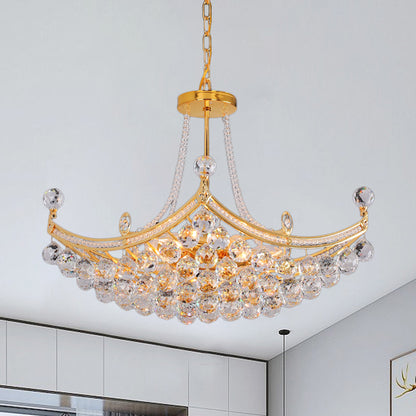 6 Bulbs Cornice Frame Ceiling Pendant Contemporary Chrome/Gold Clear Crystal Balls Hanging Chandelier Gold Clearhalo 'Ceiling Lights' 'Chandeliers' 'Modern Chandeliers' 'Modern' Lighting' 1417496