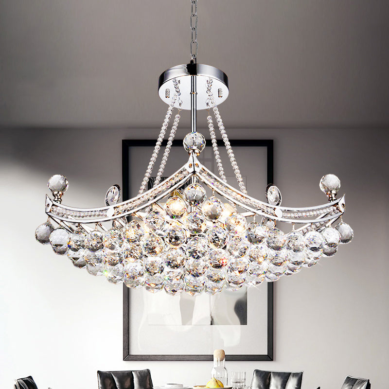 6 Bulbs Cornice Frame Ceiling Pendant Contemporary Chrome/Gold Clear Crystal Balls Hanging Chandelier Chrome Clearhalo 'Ceiling Lights' 'Chandeliers' 'Modern Chandeliers' 'Modern' Lighting' 1417500