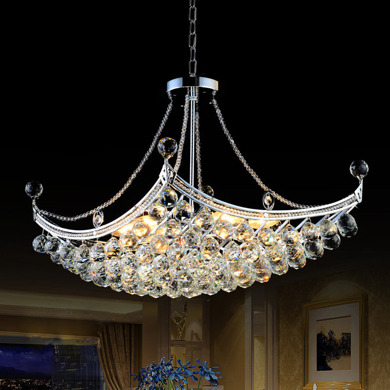 6 Bulbs Cornice Frame Ceiling Pendant Contemporary Chrome/Gold Clear Crystal Balls Hanging Chandelier Clearhalo 'Ceiling Lights' 'Chandeliers' 'Modern Chandeliers' 'Modern' Lighting' 1417502