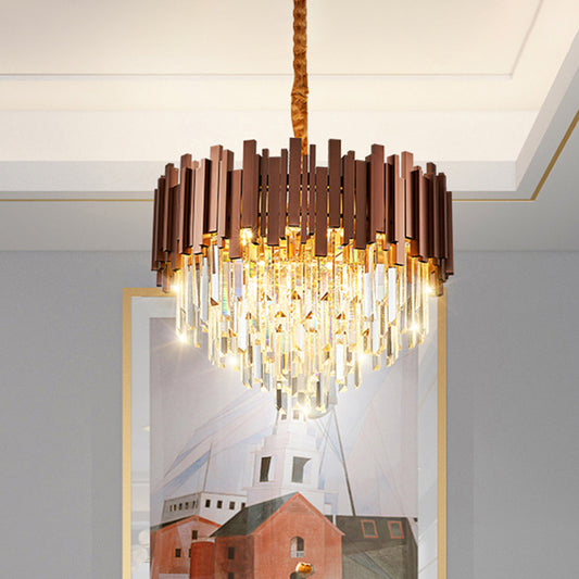 Copper Finish 4 Bulbs Suspension Pendant Contemporary Clear Crystal Draping Tapered Chandelier Light Clear Clearhalo 'Ceiling Lights' 'Chandeliers' 'Clear' 'Industrial' 'Modern Chandeliers' 'Modern' 'Tiffany' 'Traditional Chandeliers' Lighting' 1417508