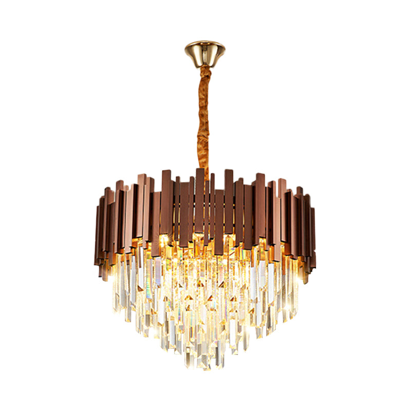 Copper Finish 4 Bulbs Suspension Pendant Contemporary Clear Crystal Draping Tapered Chandelier Light Clearhalo 'Ceiling Lights' 'Chandeliers' 'Clear' 'Industrial' 'Modern Chandeliers' 'Modern' 'Tiffany' 'Traditional Chandeliers' Lighting' 1417510