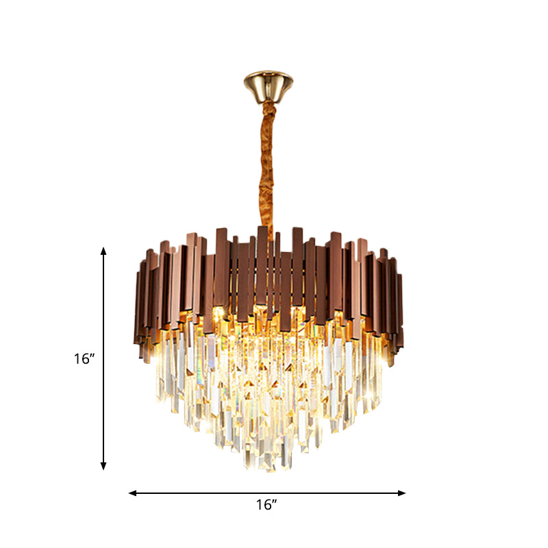 Copper Finish 4 Bulbs Suspension Pendant Contemporary Clear Crystal Draping Tapered Chandelier Light Clearhalo 'Ceiling Lights' 'Chandeliers' 'Clear' 'Industrial' 'Modern Chandeliers' 'Modern' 'Tiffany' 'Traditional Chandeliers' Lighting' 1417511