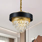 5 Heads Taper Ceiling Chandelier Traditional Black/White Finish Clear Crystal Prisms Pendant with Gold Mesh Clearhalo 'Ceiling Lights' 'Chandeliers' Lighting' options 1417522