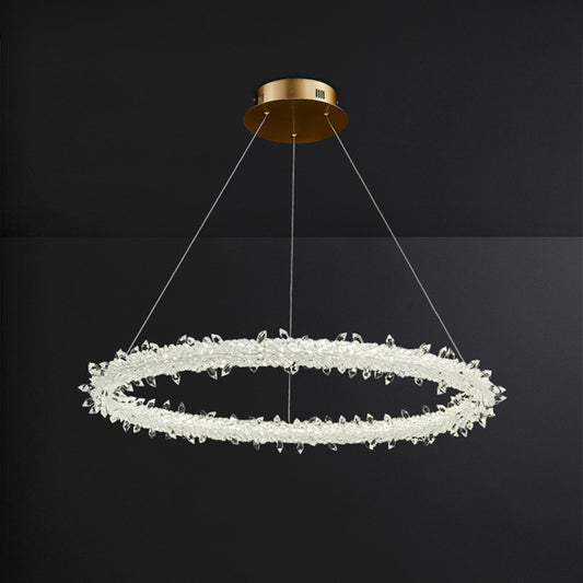 Ring Parlor Suspension Lamp Modern Clear Crystal Spears Gold LED Chandelier Light Fixture, 16"/19.5" Wide Clearhalo 'Ceiling Lights' 'Chandeliers' 'Clear' 'Industrial' 'Modern Chandeliers' 'Modern' 'Tiffany' 'Traditional Chandeliers' Lighting' 1417531